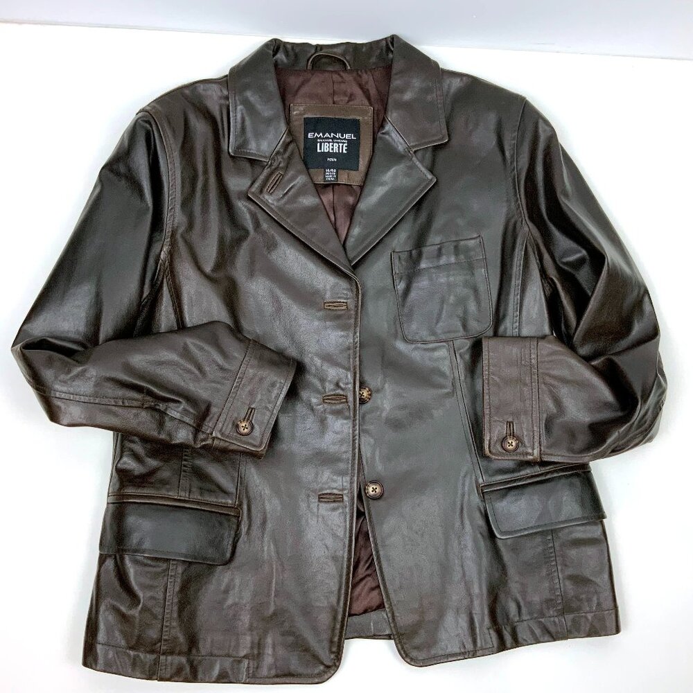 Emanuel Ungaro Y2K Liberte Brown Genuine Leather Jacket  Sz 14P (10 -12)